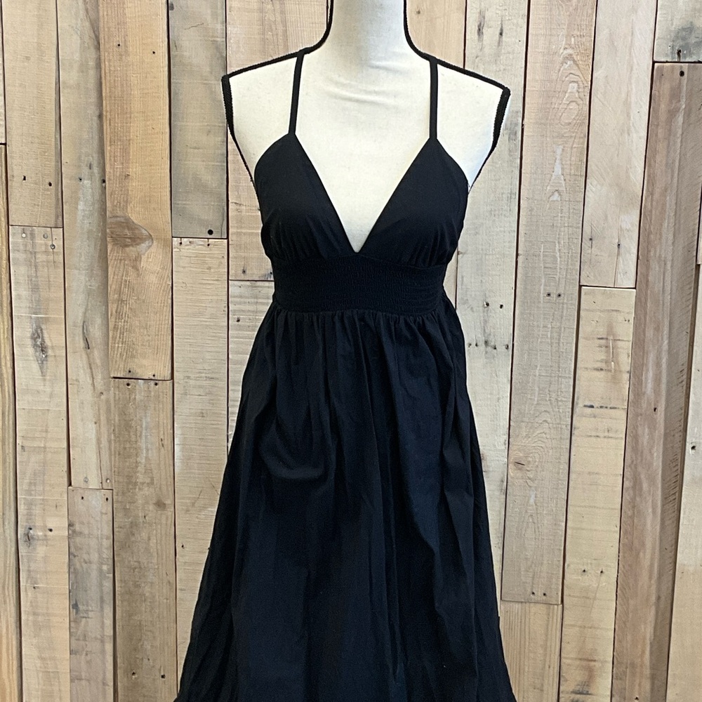 Reformation black cotton tiered spaghetti strap dress